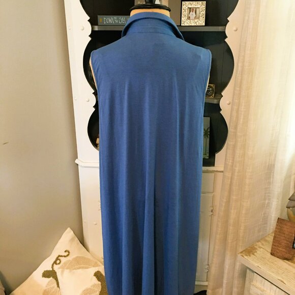 J Jill Swing Dress Size XL Button Down A-Line Pima Cotton Blue - Picture 2 of 7
